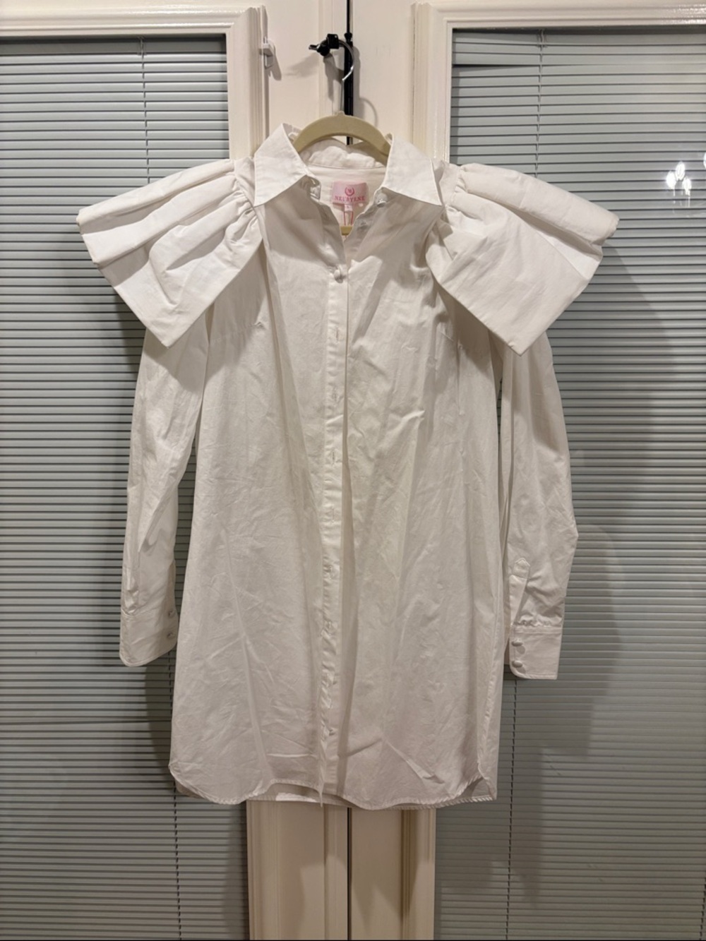 White Puff-Sleeve Button-Down Shirt